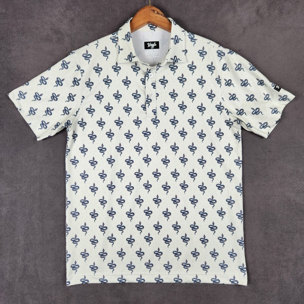 Waggle Golf Polo Shirt Mens Medium White Snake Print Performance Short Sleeve